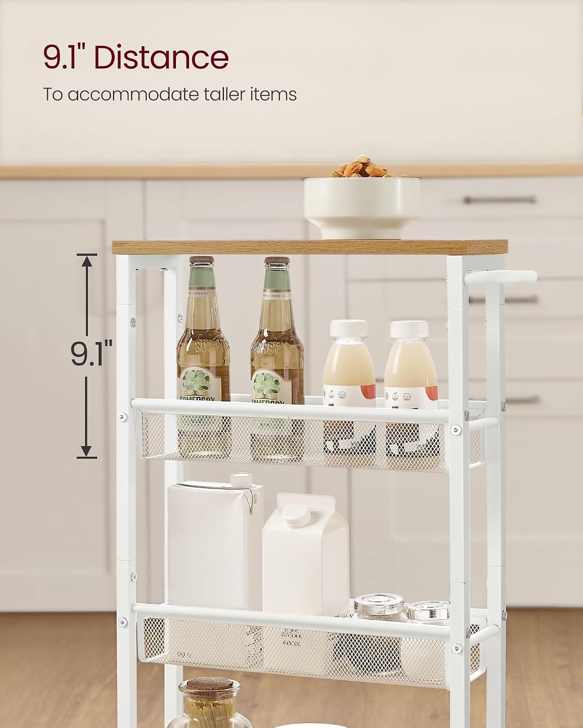 VASAGLE Slim Rolling Cart, 4-Tier Narrow Storage Cart with Handle, 5.1 Inches Deep, Metal Frame, for Kitchen, Dining Room, Living Room, Home Office, Rustic Brown and Classic Black ULRC032B01V1