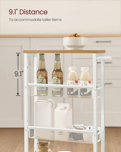 VASAGLE Slim Rolling Cart, 4-Tier Narrow Storage Cart with Handle, 5.1 Inches Deep, Metal Frame, for Kitchen, Dining Room, Living Room, Home Office, Rustic Brown and Classic Black ULRC032B01V1