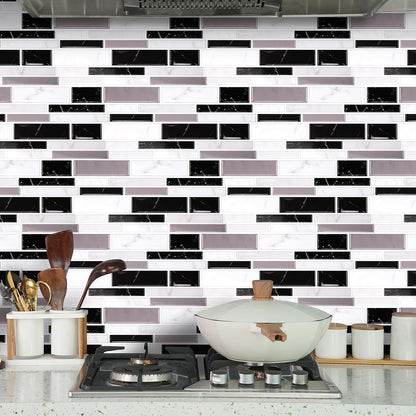 24 Sheet Peel and Stick Tile Backsplash Sticks for Kitchen 10"x 5" Back Splashes Self Adhesive Waterproof Tile Wall Paper for Bathroom Kitchen Backsplash, RV, Fireplace, Black/White Marble Look