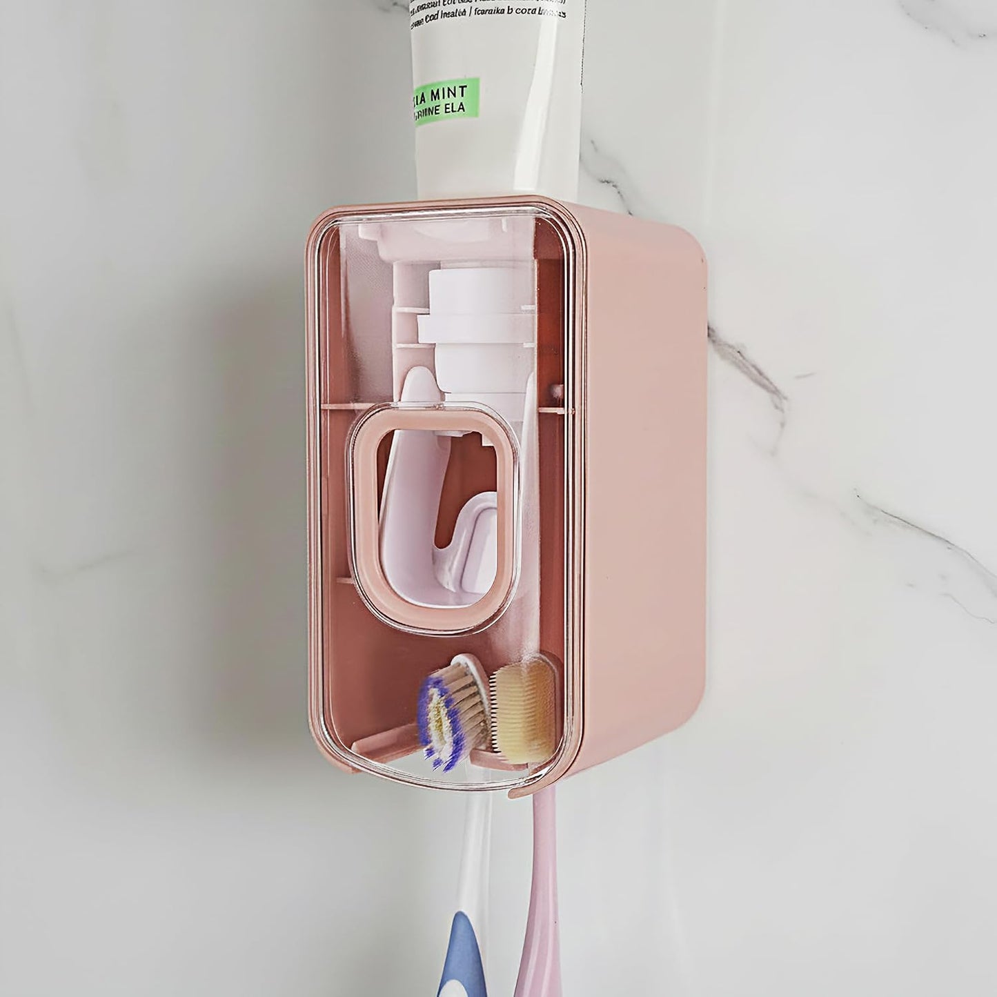 2 Slot Toothbrush Holder and Toothpaste Dispenser Wall Mounted, Automatic Toothpaste Squeezer, 2 in 1 Tooth Brush Toothpaste Organizer for Shower (Grey)