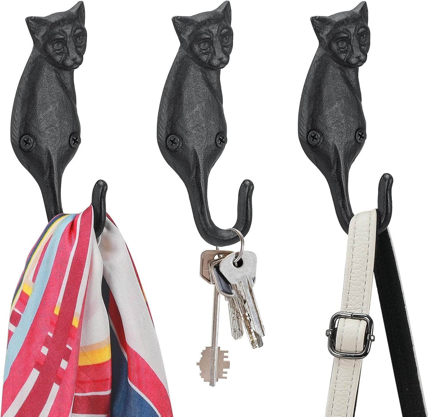 Coat Hooks Wall Mounted, Rustic Bat Key Hook Holder, Heavy Duty Decorative Black Wall Hooks for Mudroom, Towels, Hat Rack, Purse Hooks, Cast Iron Decorative ‎Antique Black Hooks