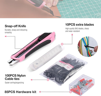 WORKPRO Pink Tool Set, 258 PCS Tool Kit for Women, Basic Household Case with Hammer, Screwdriver Set, Portable for Home Repair, New Apartment, House-Warming, DIY - Pink Ribbon