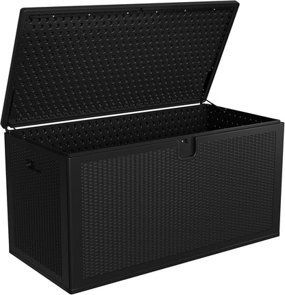 Large Resin Deck Box Waterproof, 150 gal, 800 LB Capacity Heavy Duty Outdoor Storage Box with Lockable Lid, Portable Outside Storage Container for Patio Garden Yard