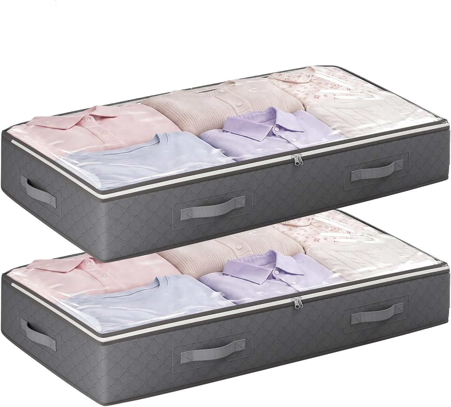 Budding Joy 90L Under Bed Storage Containers, 4 Pack Closet Organizers Grey | Foldable underbed storage bins for linen sheets, blanket, clothing, comforter, sweaters, pillows, wrapping paper