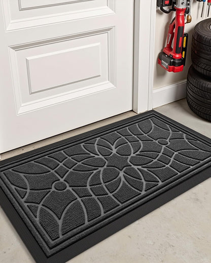 DEXI Front Door Mat Outside Entrance, Heavy Duty Non Slip Low Profile Doormat for Entryway, Trap Dirt and Moisture Welcome Mats, Easy Clean, Patio, Garage, 3x2, Blue