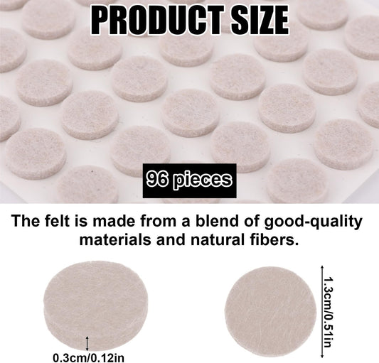 96pcs Felt Pads for Cabinet Door, 1.3cm/1/2in Round Thick Quite Small Cupboard Bumpers Self Adhesive Sticky Felt Dots Furniture Tools for Kitchen Furniture Floor Drawers Table Chair Legs Feet (Black)