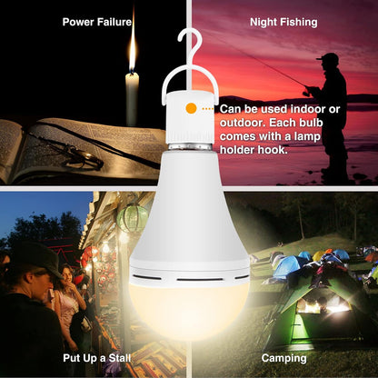 Neporal 4 Pack Emergency-Rechargeable-Light-Bulb, Stay Lights Up When Power Failure, 1500mAh 15W 80W Equivalent LED Light Bulbs for Home, Camping, Tent (E27, with Hook) (Daylight)