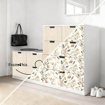 Peel and Stick Wallpaper, Soft Wildflower Botanical Contact Paper, PVC Vinyl Removable Wall Covering, Waterproof Easy-Clean, No Residue Renter Friendly, Neutral Decor, 39.4x17.3 in (Flowers2)
