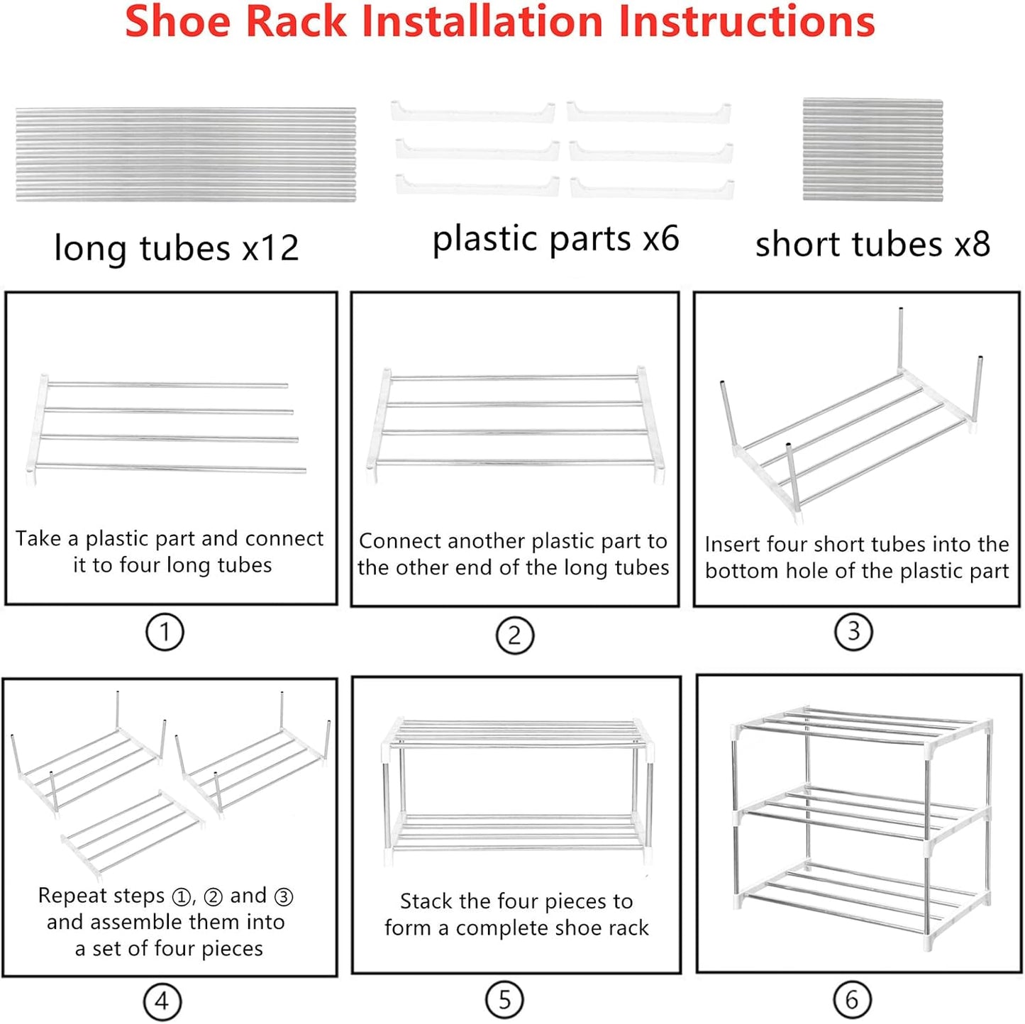 Jucaifu Stackable Small Shoe Rack, Entryway, Hallway and Closet Space Saving Storage and Organization (3-Tier, White)