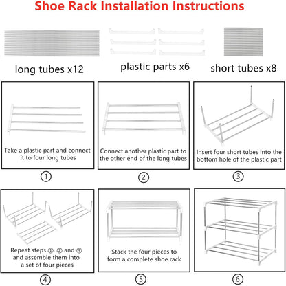 Jucaifu Stackable Small Shoe Rack, Entryway, Hallway and Closet Space Saving Storage and Organization (3-Tier, White)