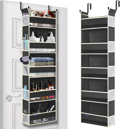 Over The Door Organizer 5-Shelves and 10 Side Pockets, Over The Door Storage for Bathroom Bedroom Nursery, Hanging Door Organizer for Baby Diapers and Kids Toys (13"x5"x44", Grey)
