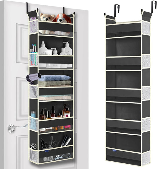 Over The Door Organizer 5-Shelves and 10 Side Pockets, Over The Door Storage for Bathroom Bedroom Nursery, Hanging Door Organizer for Baby Diapers and Kids Toys (13"x5"x44", Grey)