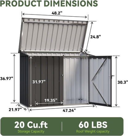 Aoxun Outdoor Storage Cabinet, 35 Cu.Ft Metal Storage Shed with Floor, All-Weather Outdoor Storage Box with Hydraulic Lid, Lockable Doors for Patio Garden Garage, Black