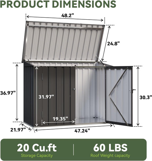 Aoxun Outdoor Storage Cabinet, 35 Cu.Ft Metal Storage Shed with Floor, All-Weather Outdoor Storage Box with Hydraulic Lid, Lockable Doors for Patio Garden Garage, Black