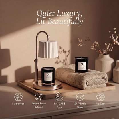 Dimmable Glass Candle Warmer Lamp with Timer - Adjustable Height Candle Lamp Warmer with Timer (8H/4H/2H) - Wax Melter - Ideal Gift, fits Various Size Scented Candles - 02 Bulb - (Gold Metal)