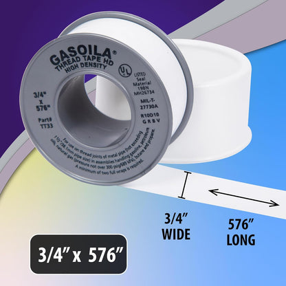 Gasoila PTFE Thread Seal Tape – Professional-Grade, 1/4 Inch x 260 Inch, High-Density Thread Tape for Plumbing, HVAC, Gas Lines, Water Pipes, and Air Compressors – Leak-Proof Seal, Non-Toxic