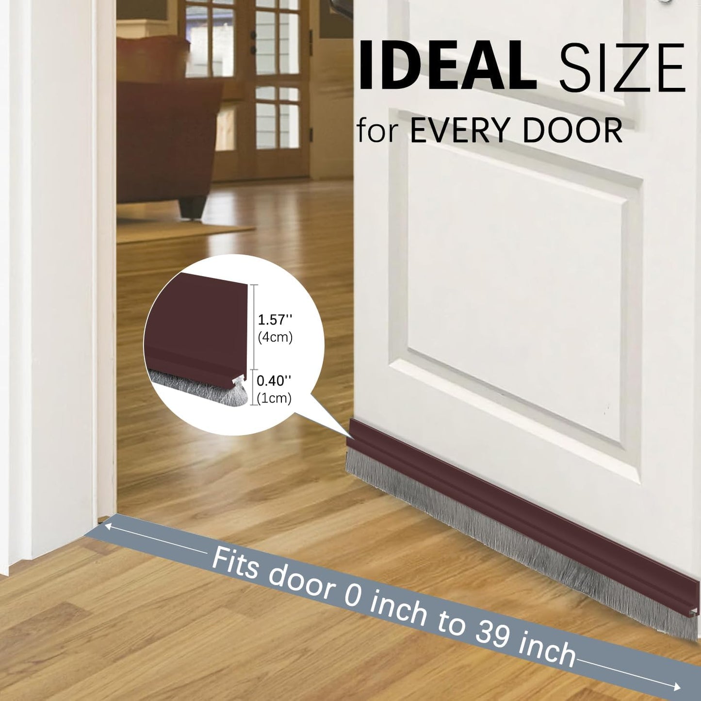 2 Pack Door Sweep Brush, Under Door Draft Stoppers with Brush, Draft Stopper for Bottom Reduce Noise, Weather Stripping for Doors Exterior with Self Adhesive, 2" W x 39" L, White