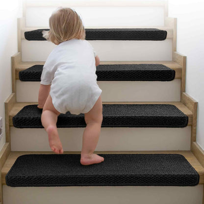 Brakki Bullnose Carpet Stair Treads, Non Slip Stair Treads for Wooden Steps Indoor, Stair Runner, Soft Stair Rugs, Edging Stair Protectors, Washable, 29.5"x9.5"x1.5" 14pcs, Beige