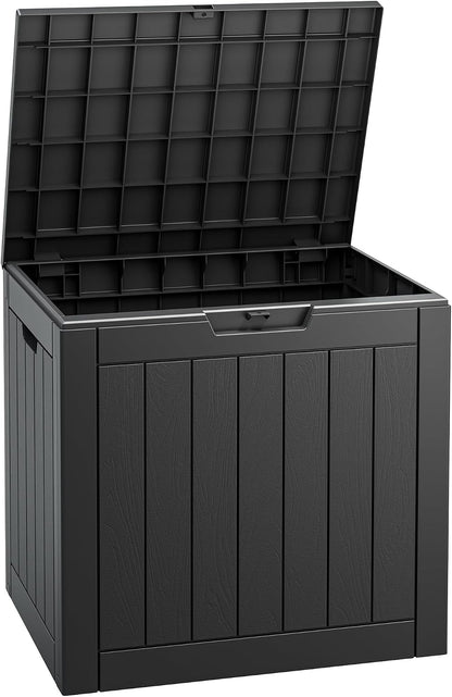 Fancyango 75 Gallon Outdoor Deck Box Waterproof, Large Storage Box for Patio, Resin Storage Bench Lockable for Garden Tools, Package Delivery, Black