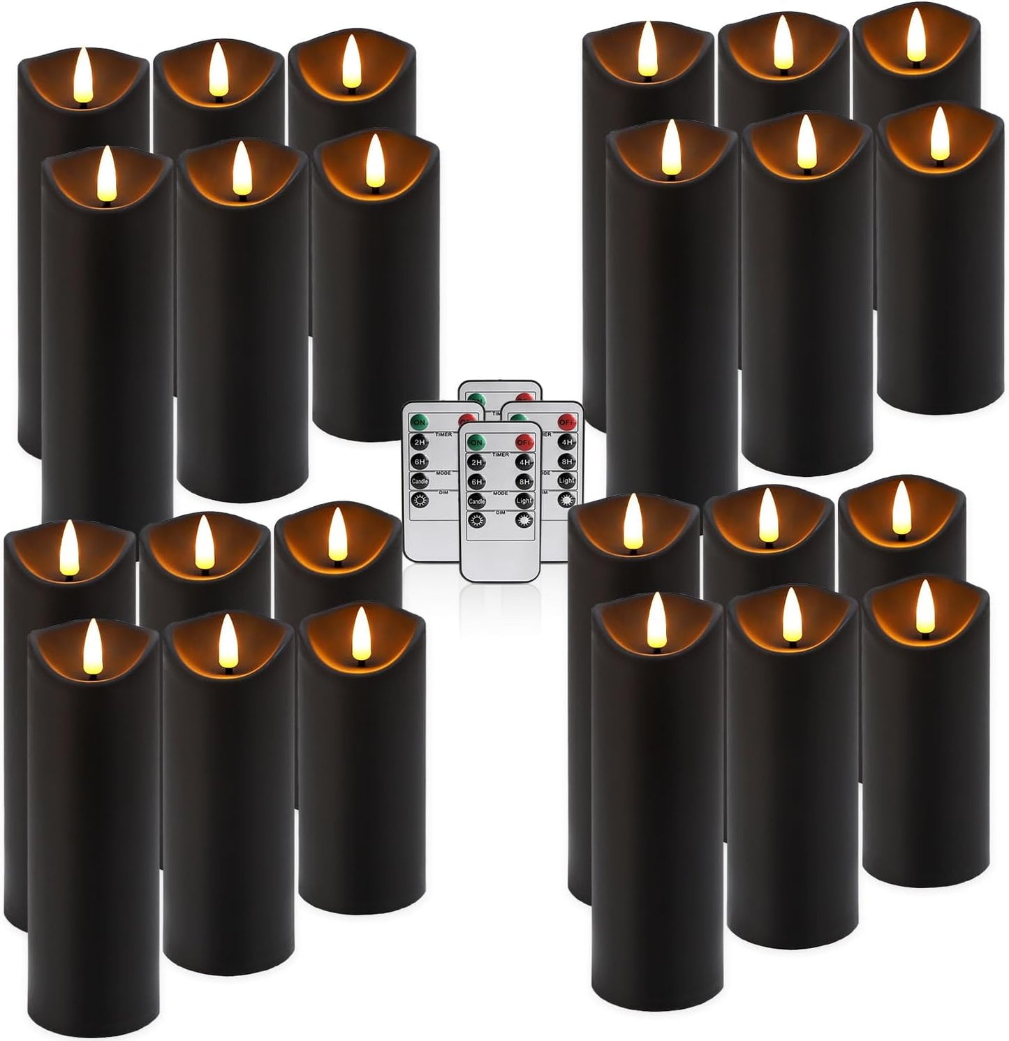 YOROXRG Set of 24 Waterproof Outdoor Flameless Candles, LED Candles with 4 Remote and Timer,(H 4" 5" 6" x D 2.2"),for Christmas,Halloween,Wedding,Festival