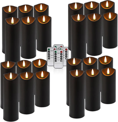 YOROXRG Set of 24 Waterproof Outdoor Flameless Candles, LED Candles with 4 Remote and Timer,(H 4" 5" 6" x D 2.2"),for Christmas,Halloween,Wedding,Festival