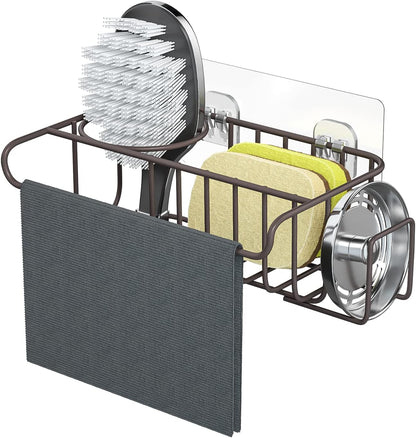HapiRm 4 in 1 Sink Caddy Sponge Holder, SUS304 Stainless Steel Kitchen Brush Holder and Dish Cloth Hanger, Kitchen Organizers and Storage Essentials - Silver