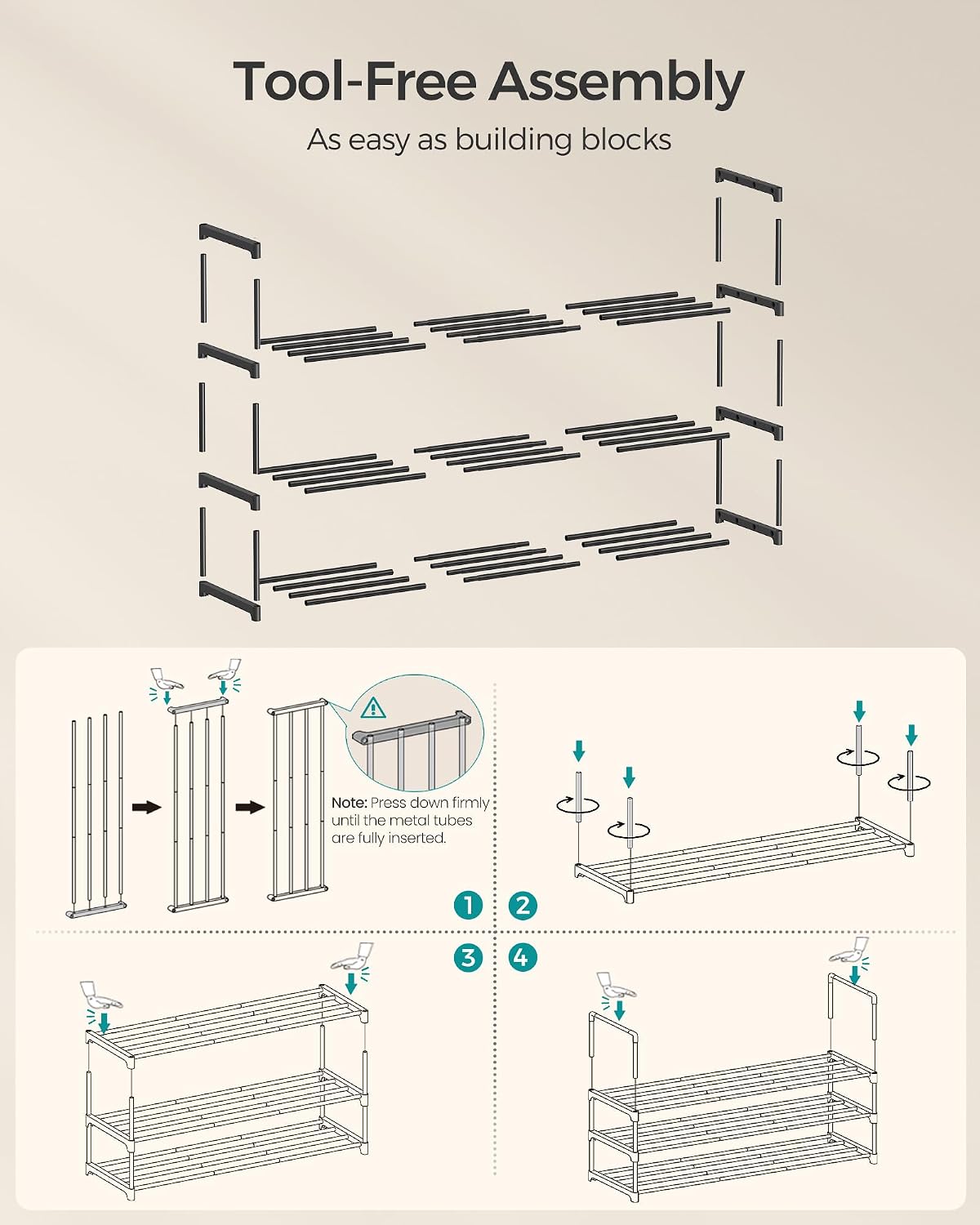 SONGMICS Shoe Rack, 6-Tier Shoe Organizer, Metal Storage Shelf, Upright or Upside Down, for 24-30 Pairs, Stackable, for Entryway, 11.8 x 36.2 x 42.7 Inches, Black ULSA306BH01