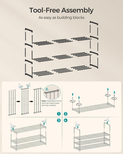 SONGMICS Shoe Rack, 6-Tier Shoe Organizer, Metal Storage Shelf, Upright or Upside Down, for 24-30 Pairs, Stackable, for Entryway, 11.8 x 36.2 x 42.7 Inches, Black ULSA306BH01