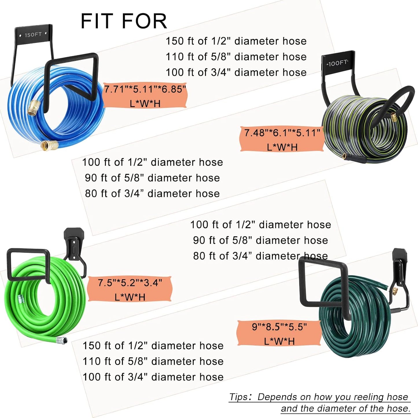 Metal Garden Hose Holder, Heavy Duty Wall Mount Hose Hanger for 150 FT | Rust-Resistant Wall Mount Hose Holder for Garden, Water & Expandable Hoses, Garage, Patio, Yard, Shed & Outdoor Storage