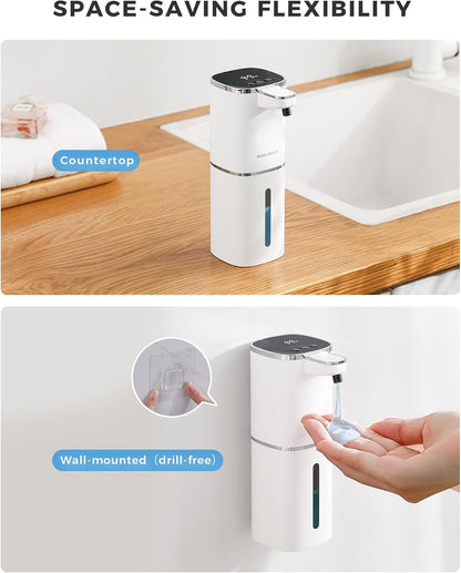 Automatic Foaming Soap Dispenser Touchless, USB Rechargeable Smart Hand Soap Dispenser, 9-Level Adjustable, 13.5oz/400mL,IPX5 Waterproof, Wall/Tabletop Kitchen Bathroom, Black