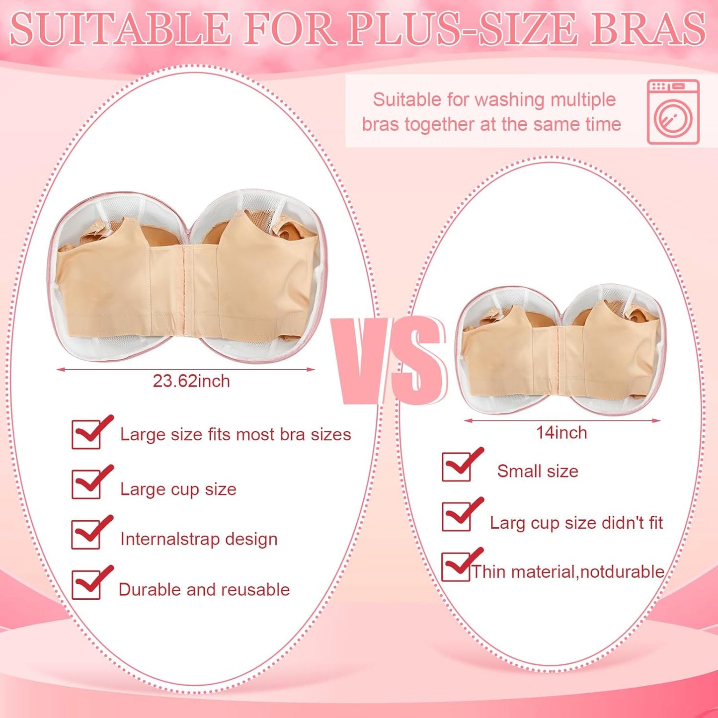 Shappy 6 Pieces Bra Washing Bag for Laundry Mesh Wash Lingerie Underwear Brassiere Washing Bags with Zipper for Women Laundry Storage(7.87 Inch,Pink)