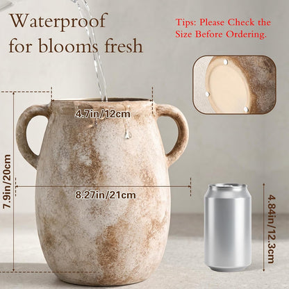 CUCUMI Ceramic Vase Set of 5, Home Decor Farmhouse Décor Handmade Pottery Vases for Pampas Grass, Dried Fresh Flowers, Table, Living Room, Kitchen, Shelf, Entryway Mantel Neutral Tones