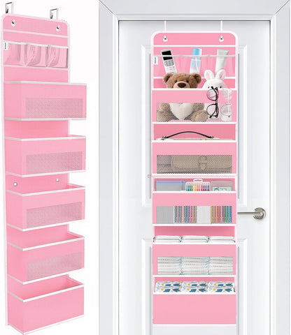 WISELIFE Over The Door Organizer Storage 4 Shelves Large Capacity Hanging Bedroom Storage Solution with 6 Side Pockets for Dorm Bathroom Pantry Nursery and Baby Essentials Holds up to 40 Lbs (Black)