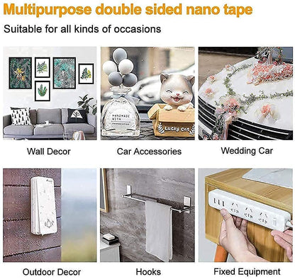 double Sided Tape Heavy Duty Multipurpose Removable Traceless Mounting Adhesive Tape for Walls, Washable Reusable Strong Sticky Strips Gel Grip Tape Nano Double Sided Tape 3 meter
