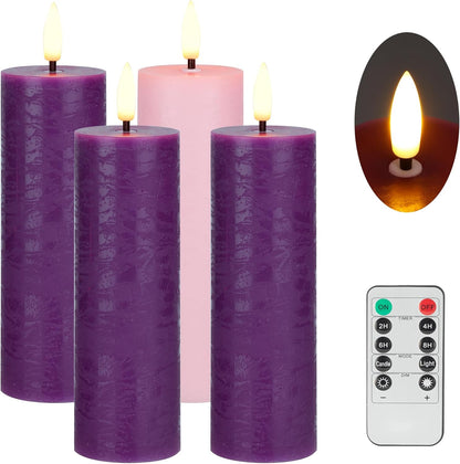 Flickering Flameless Candles, Real Wax Battery Operated Candles with Remote, Flat Top Led Flameless Pillar Candles for Home, Wedding, Party Decor, Set of 4, Φ 3" H 4" 5" 6" 8", Ivory