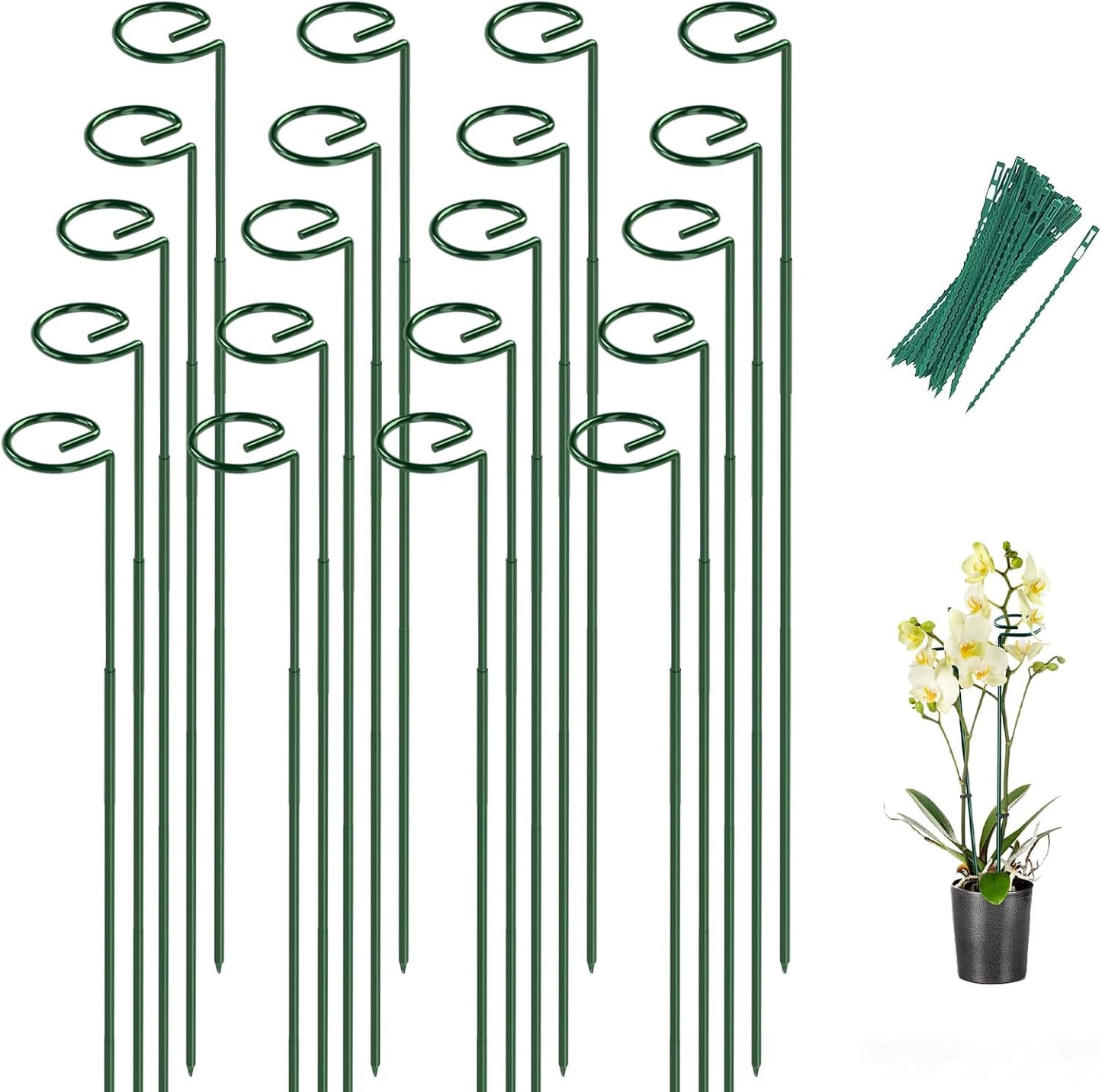 12 Pack 16 In Metal Plant Stakes, Plant Support Stakes with 15 Twist Ties | Plant Supports, Flower Stakes for Indoor Outdoor Plants, Peony, Tomato Seedling, Marigold, Amaryllis, Sapling, Coreopsis