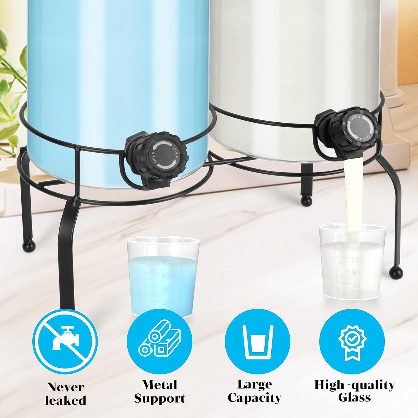 Glass Laundry Detergent Dispenser 1 Gallon 2 Pack, 2 Gallon Laundry Soap Dispenser with Stand, Glass Jars Laundry Containers for Laundry Room Organization & Storage