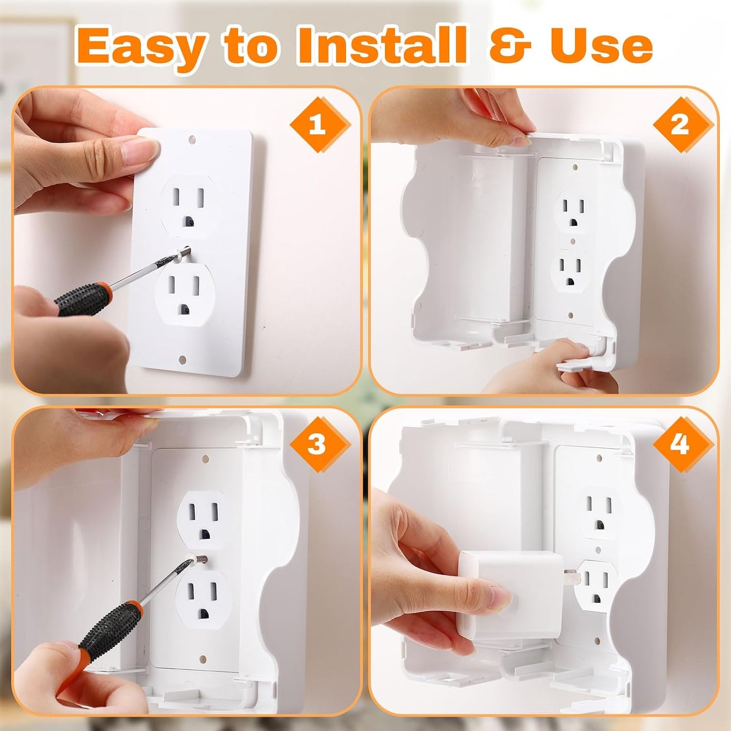 Tellegloww 4 Pack Safety Outlet Cover Box Wall Outlet Cover for Baby Proofing Extra Large Electrical Plugs and Adapters Receptacle Box Receptacle Protector with Childproof Lock & Cable Management
