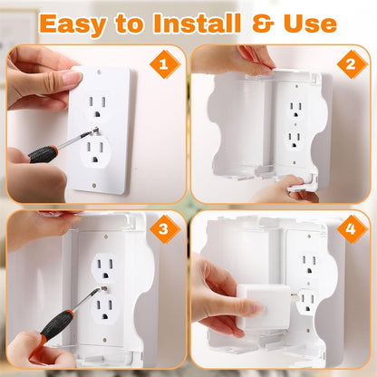 Tellegloww 4 Pack Safety Outlet Cover Box Wall Outlet Cover for Baby Proofing Extra Large Electrical Plugs and Adapters Receptacle Box Receptacle Protector with Childproof Lock & Cable Management
