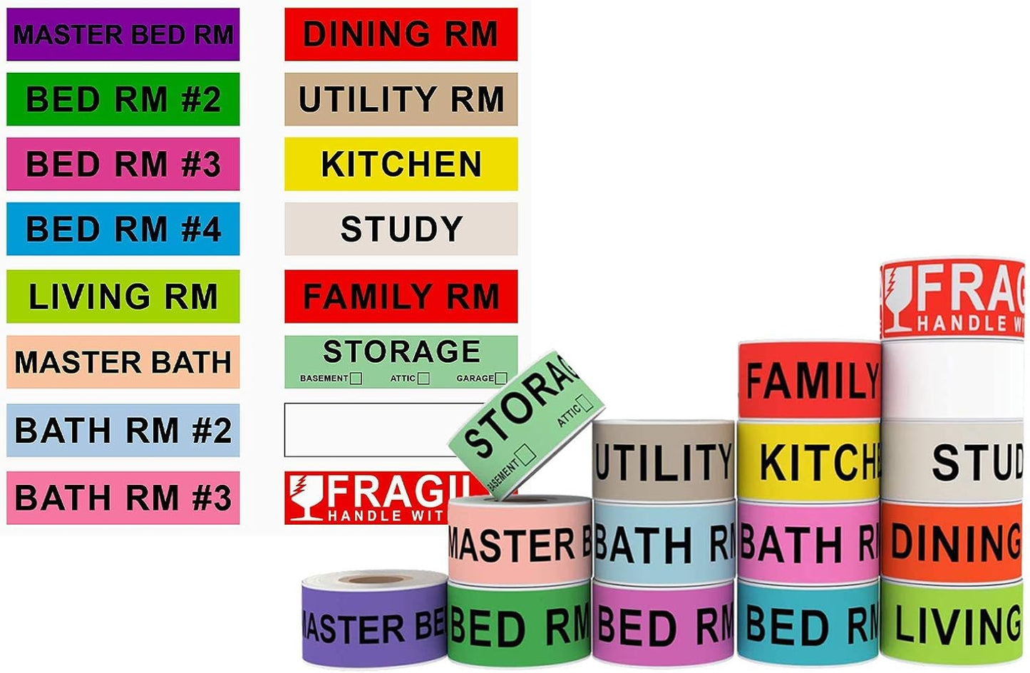 960 Count Moving Labels 14 Different Living Spaces with Fragile Stickers and Blank White Label Home Moving Color Coding Labels Moving Sticker for Storaging Packing Moving (16Rolls, 60/Roll)