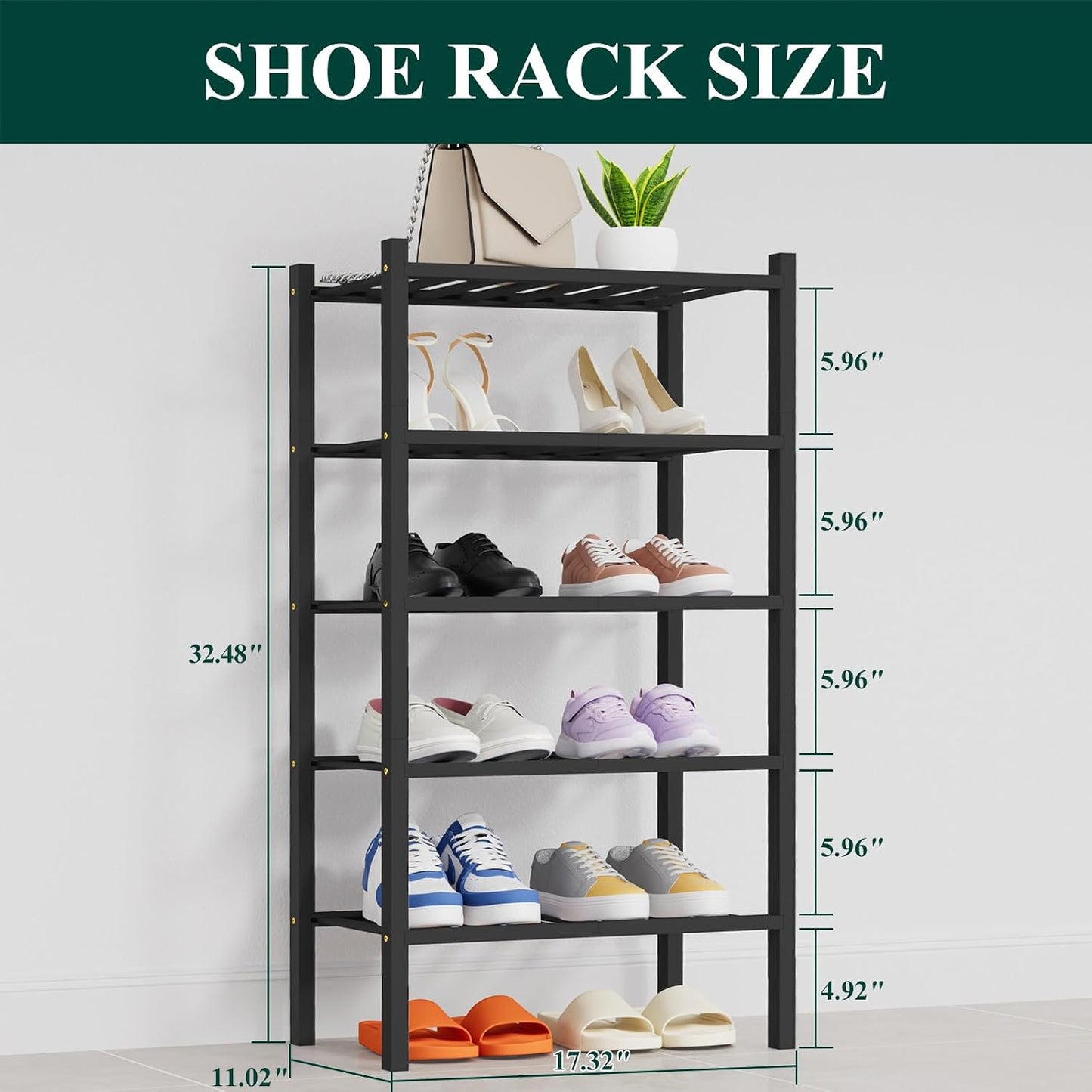 Smiry Bamboo Shoe Rack, 3 Tier Free Standing Wooden Shoe Organizer, Stackable Wood Shoe Storage Shelf for Closet, Entryway, 12 Vertical Slats, 2+1 Stack Standard Legs, 26.8"x11"x19.5", Natural