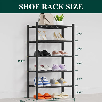 Smiry Bamboo Shoe Rack, 3 Tier Free Standing Wooden Shoe Organizer, Stackable Wood Shoe Storage Shelf for Closet, Entryway, 12 Vertical Slats, 2+1 Stack Standard Legs, 26.8"x11"x19.5", Natural
