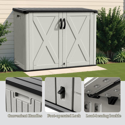 Patiowell 26 Cu.ft Outdoor Storage Cabinet with Lockable Door, Waterproof Horizontal Storage Shed for Tools and Patio Furniture, All-Weather Resin Shed Easy Assemble for Pool or Backyards, Brown