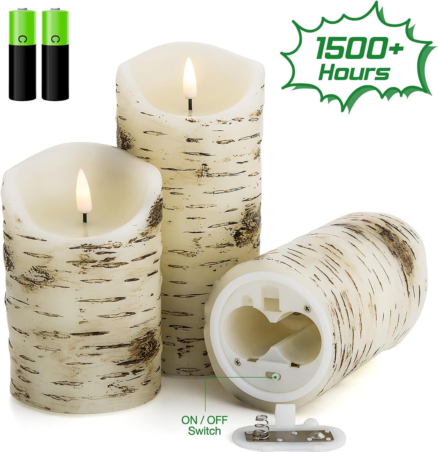 Eywamage Ivory Flameless Pillar Candles with Remote, Flickering Realistic LED Battery Wax Candles Set of 3, Φ 3" H 4" 5" 6"