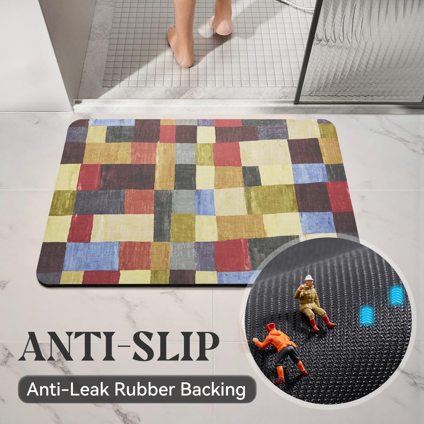 MontVoo -Bath Mat-Rubber Backing Non SlipThin Bathroom Rugs Fit Under Door- Quick Dry Absorbent Faux Suede Surface Grey Bathroom Floor Mats-Shower Rug for in Front of Bathtub Shower Gray 16x24