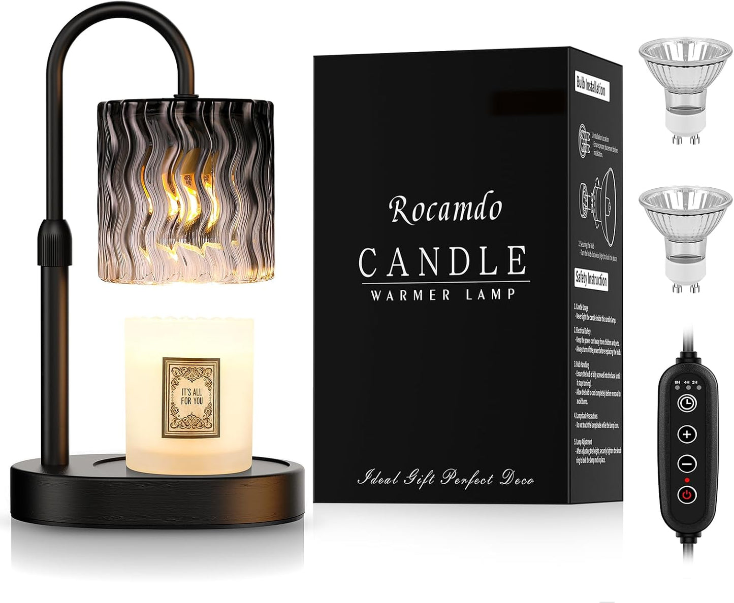 Candle Warmer Lamp with Timer, Birthday for Women Mom, House Warming Gifts Modern Farmhouse Home Decor, Dimmable Wax Melt Warmer for Jar Candles with 2 Bulbs (Amber)