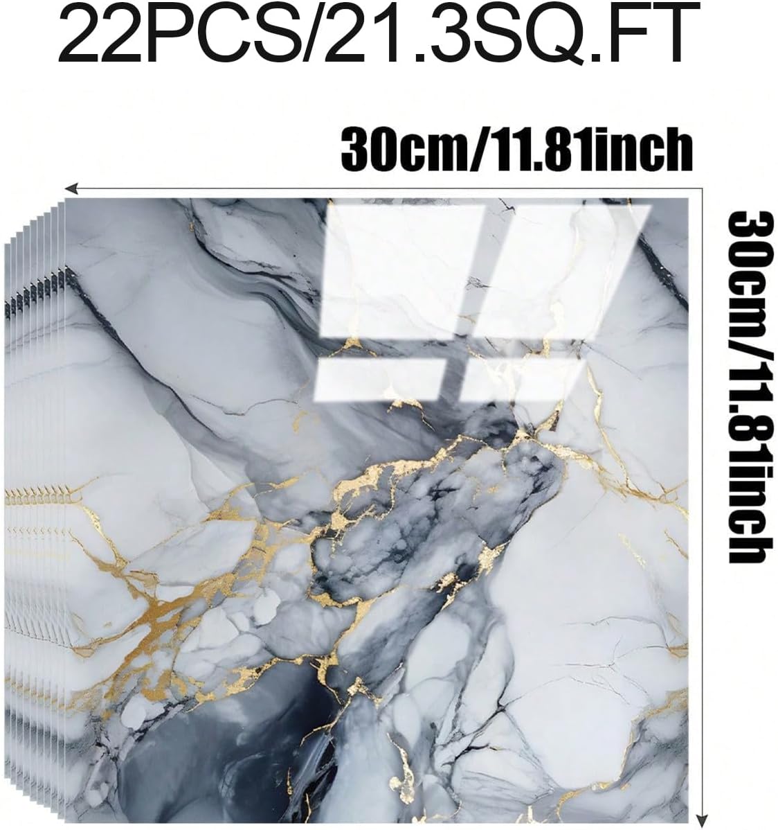 Chejiaye 10pcs Marble Peel and Stick Backsplash Waterproof Washroom Wall Panels, Peel and Stick Tile, PVC Foam Wall Panels for Kitchen,Bathroom,Living Room,Blue and Gold(Not Real Tile,11.8" x 11.8")