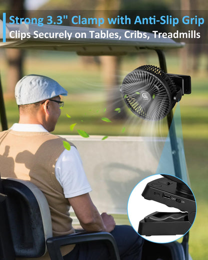 Portable Fan with Remote Control & Timer & LED Lights, 60hrs 12000mAh USB Rechargeable Battery，Clamp/Hanging/Stand Up, Small Clip on Fan for Baby Stroller, Bed, Desk, Camping Tent, Travel