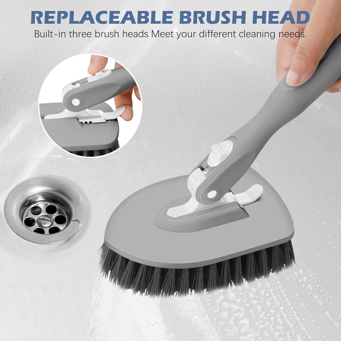 SetSail Tile Tub Scrubber Brush 3-in-1 Shower Scrubber with 52-inch Adjustable Long Handle Shower Cleaner Brush and 3 Detachable Replacement Brush Heads for Cleaning Bathroom Kitchen Walls Tub Tile