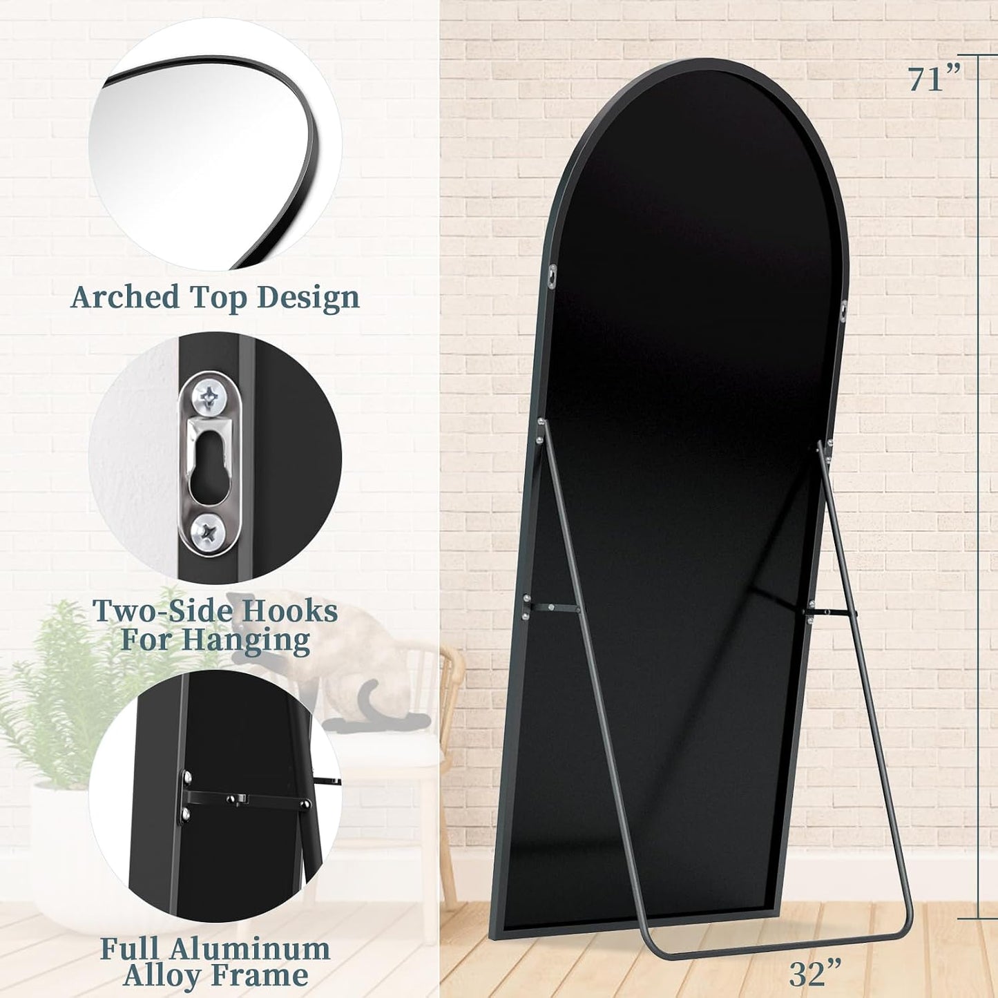 Full Length Mirror with Stand, 71"x28" Arched Full Body Large Stand Up Aluminum Frame Floor Standing Mirror, Freestanding Hanging Leaning Mounted for Bedroom Living Room Entryway Gold